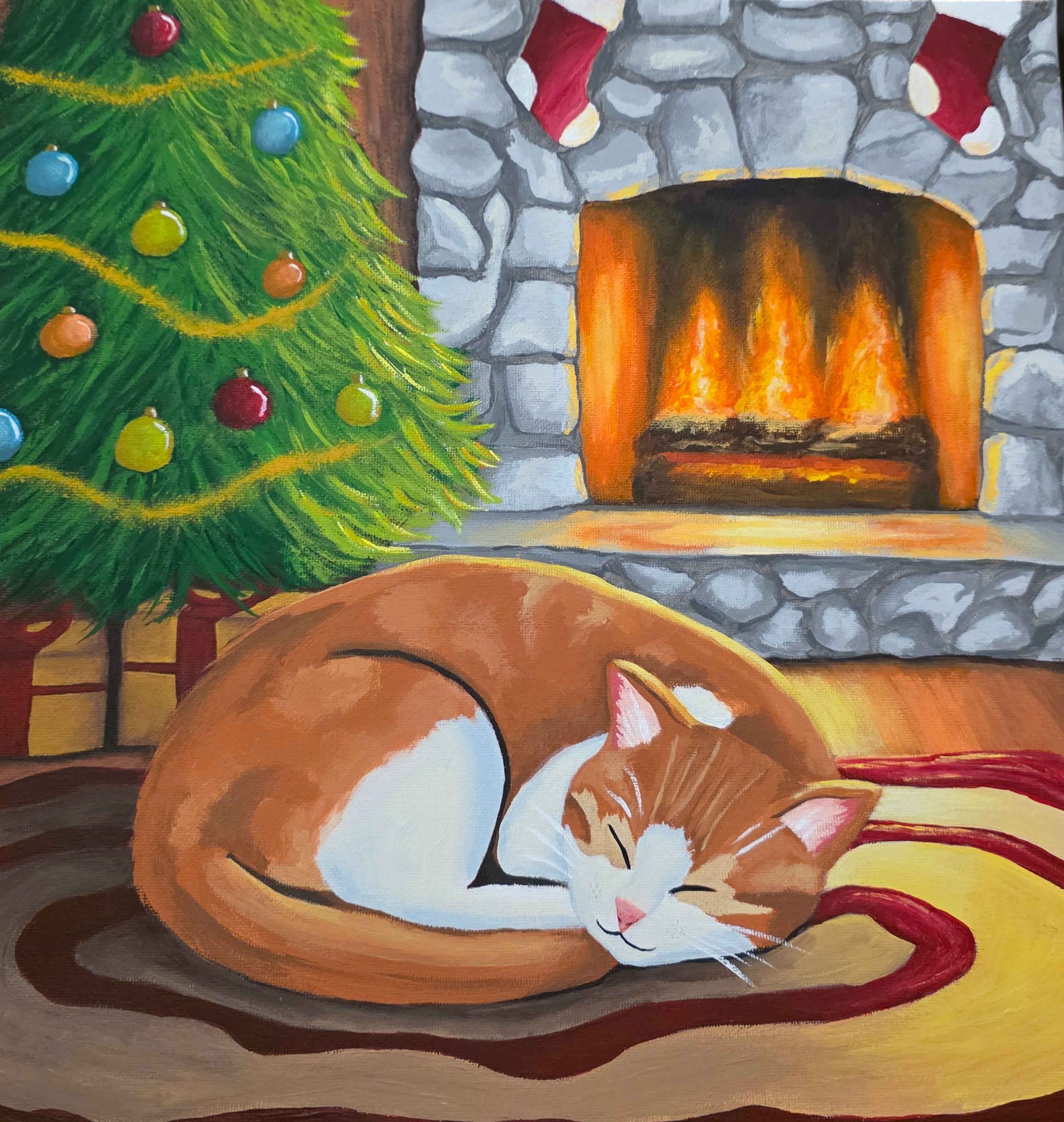 "Christmas Cat Nap" Art Print