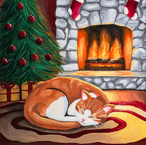 "Christmas Cat Nap" Art Print